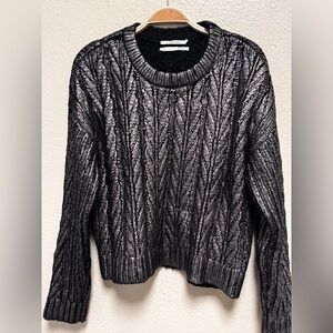 Anthropologie Black and Silver Cable Knit Sweater